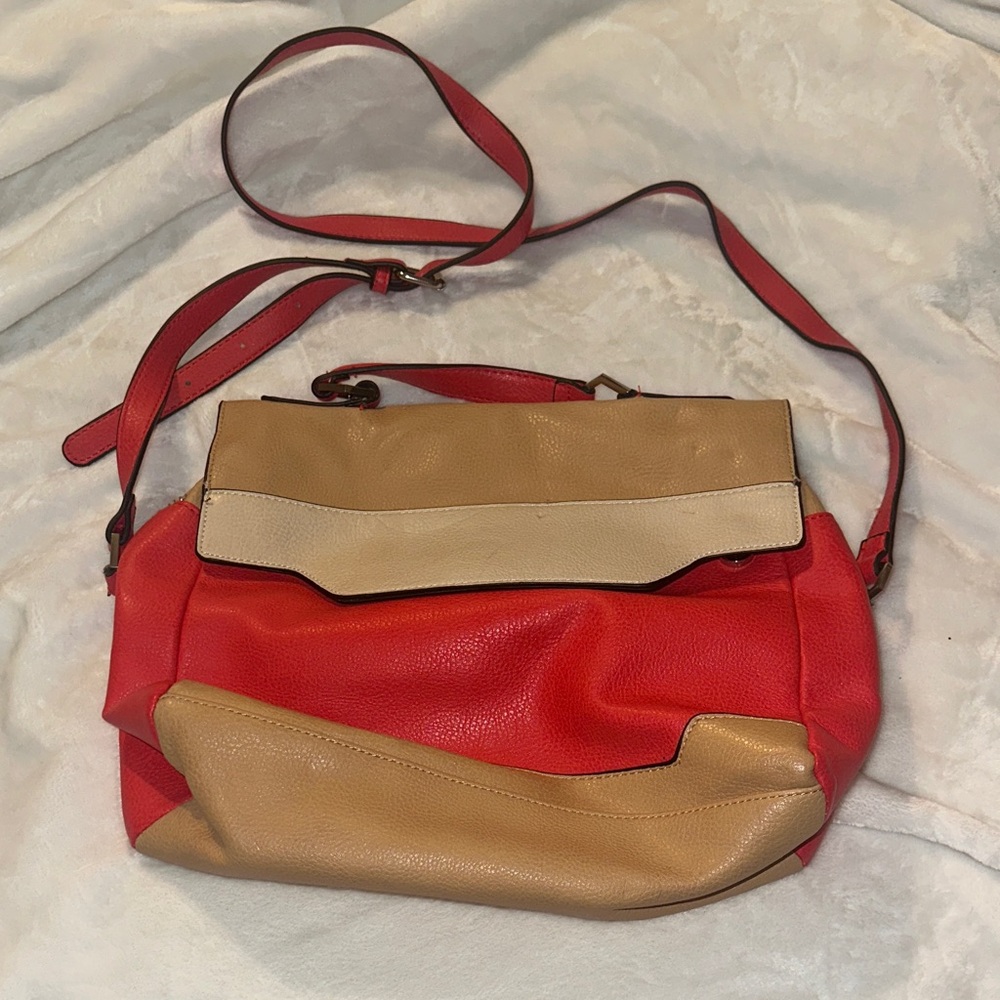 Express Colorblock Crossbody Bag in Red, Tan & Cream